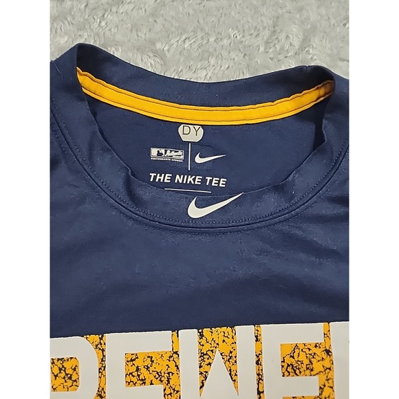 Nike Milwaukee Brewers Shirt Mens Large Dri Fit Center Swoosh Blue Yellow MLB - Picture 3 of 7